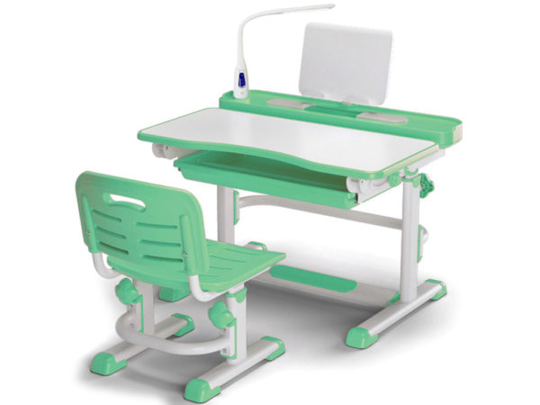 Комплект Стол и стул + лампа, цвет белый/зеленый